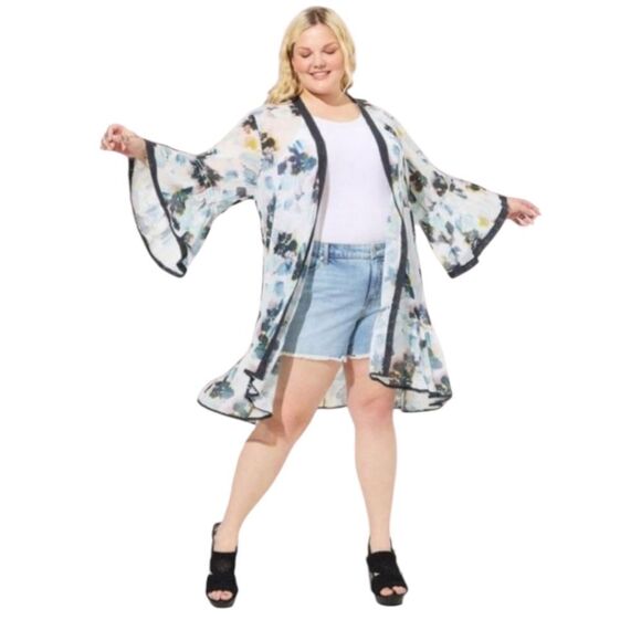 TORRID Textured Plus Size Chiffon Midi Ruffle Kimono. JUST IN! - Picture 1 of 16